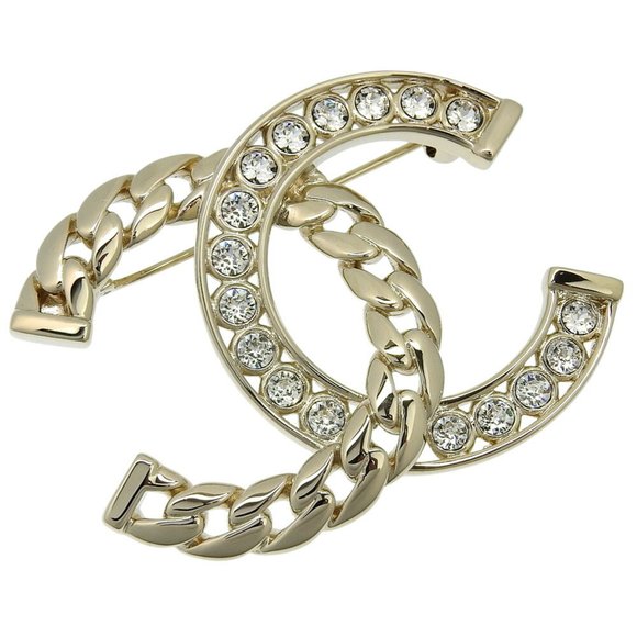 CHANEL Authentic Gold Logo Brooch
